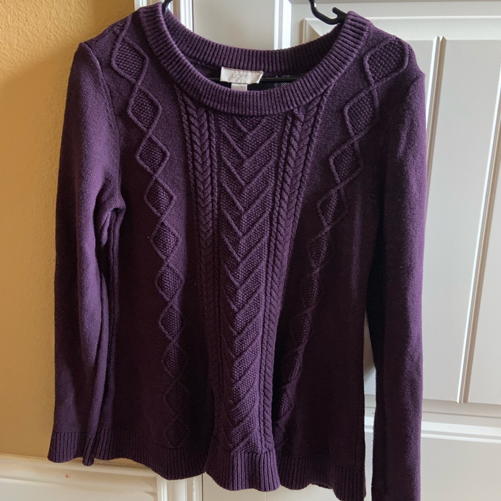 purple LOFT cable knit sweater